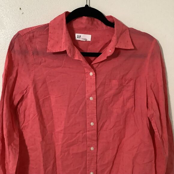Gap Coral Polka Dot Lightweight Casual School Boyfriend Fit Button Down Shirt S - Picture 3 of 7